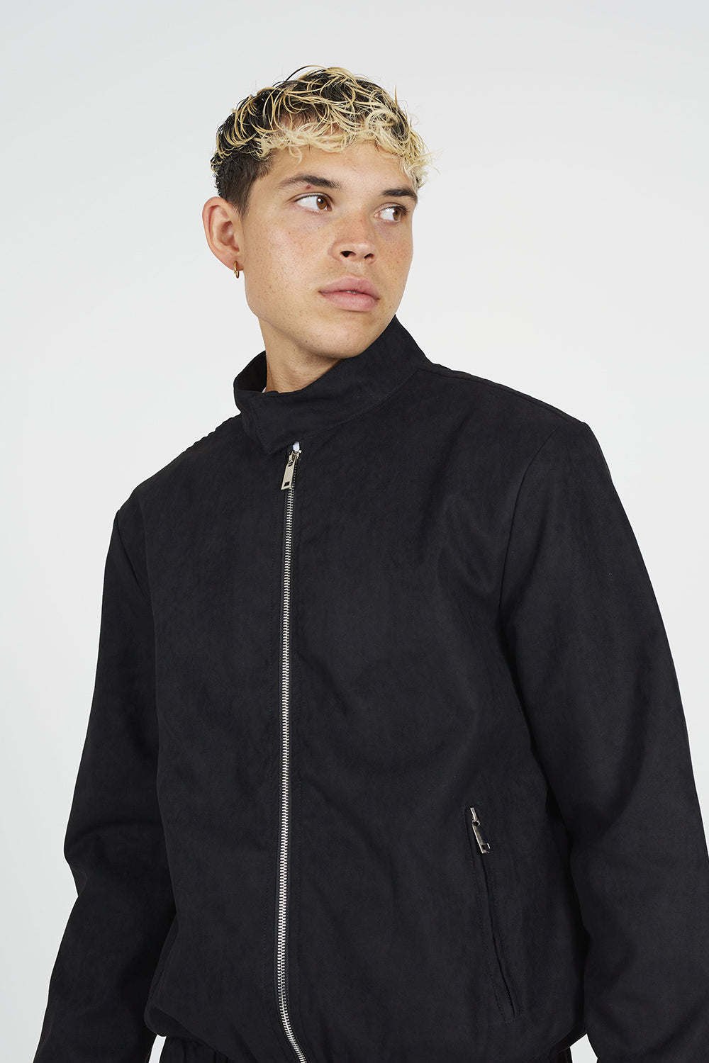 Brave Soul Black Faux Suede Bomber Jacket - Black Image 4