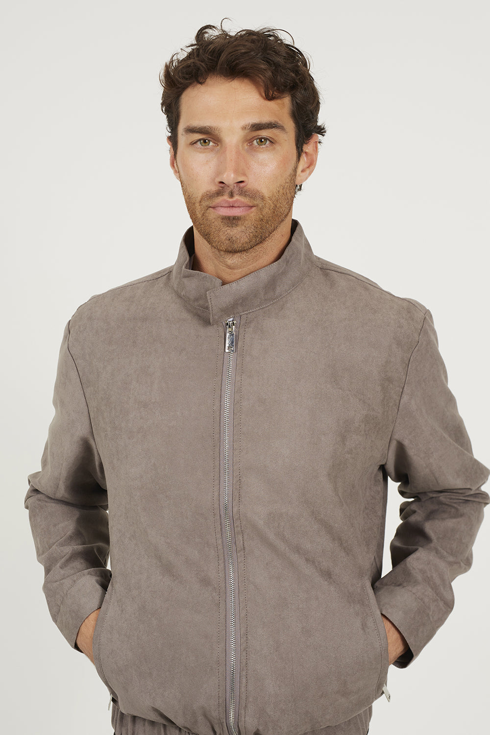 Brave Soul Taupe Faux Suede Bomber Jacket - Taupe Image 4