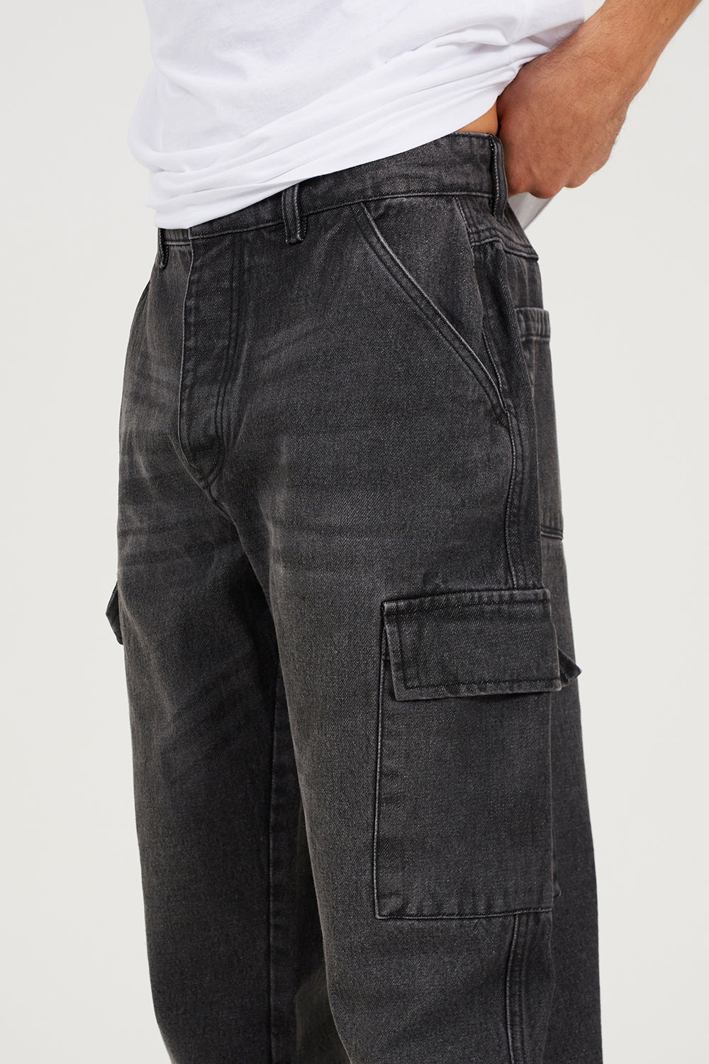 Brave Soul Charcoal Wide Leg Cargo Style Jeans - Charcoal Image 4