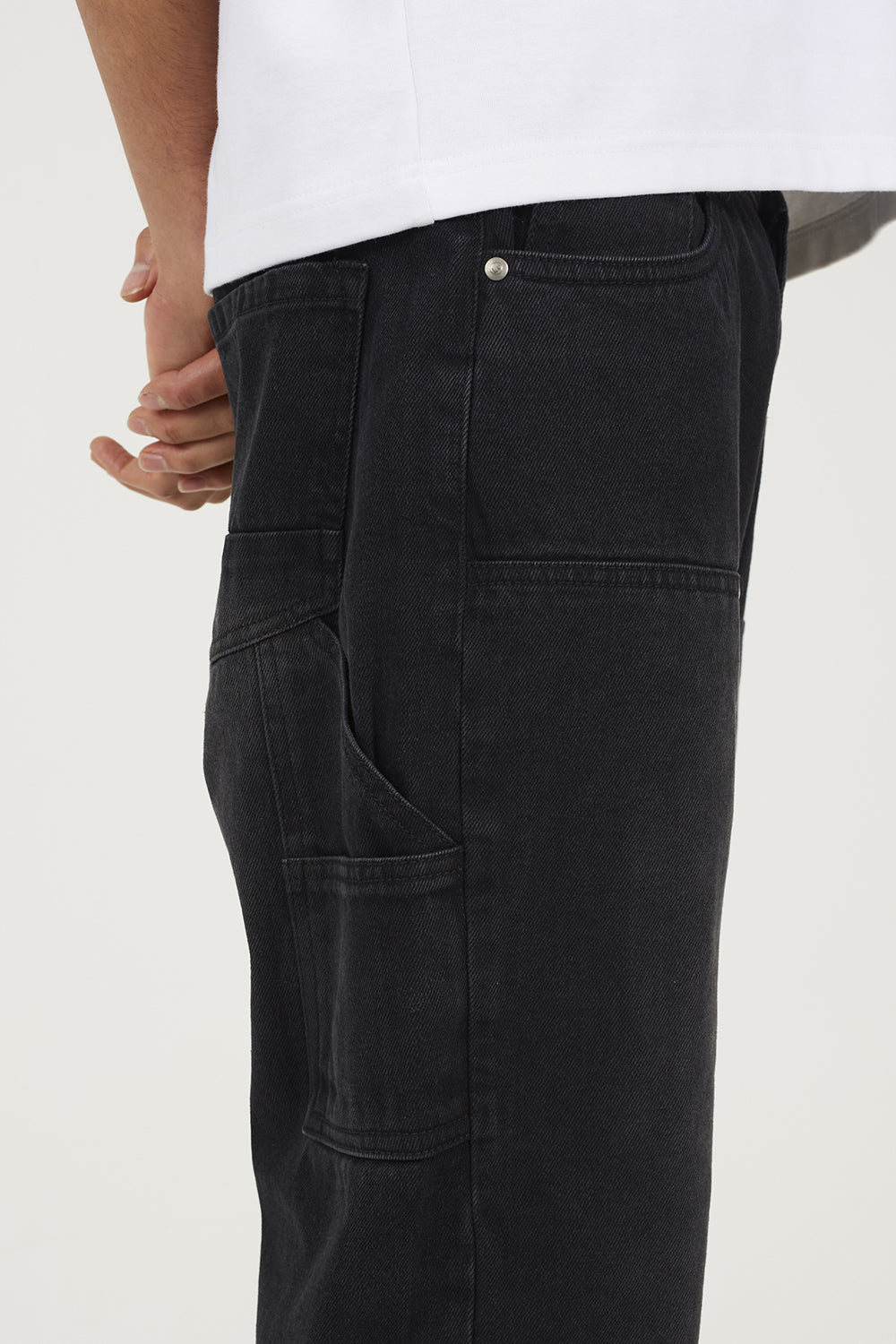 Brave Soul Charcoal Loose Fit Carpenter Style Denim Jeans - Charcoal Image 4