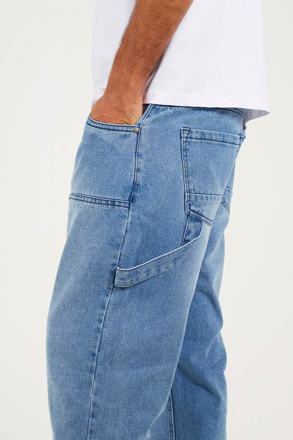 Brave Soul Light Blue Loose Fit Carpenter Style Denim Jeans - Light Blue Image 4
