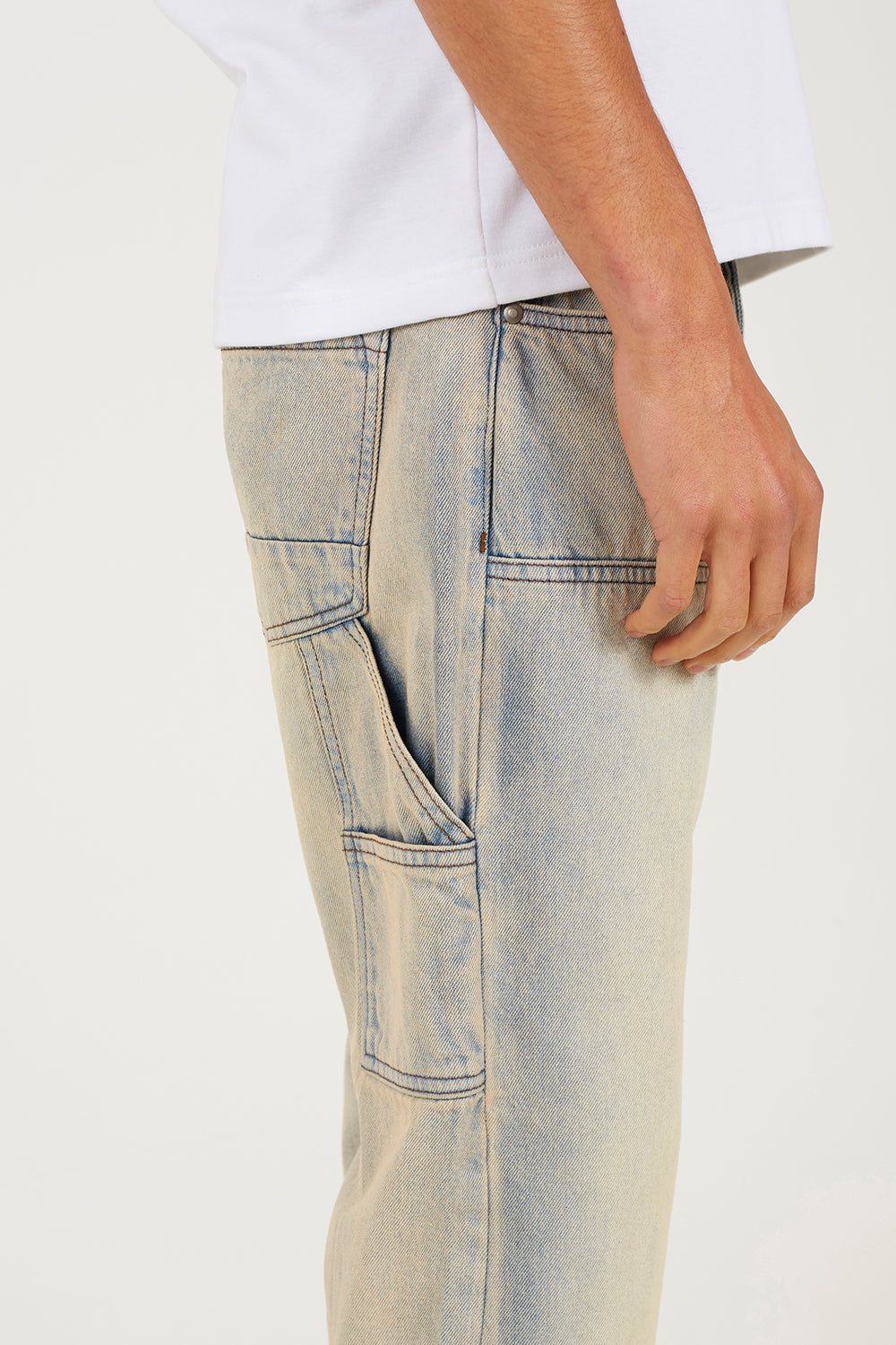 Brave Soul Light Sand Loose Fit Carpenter Style Denim Jeans - Light Sand Image 4