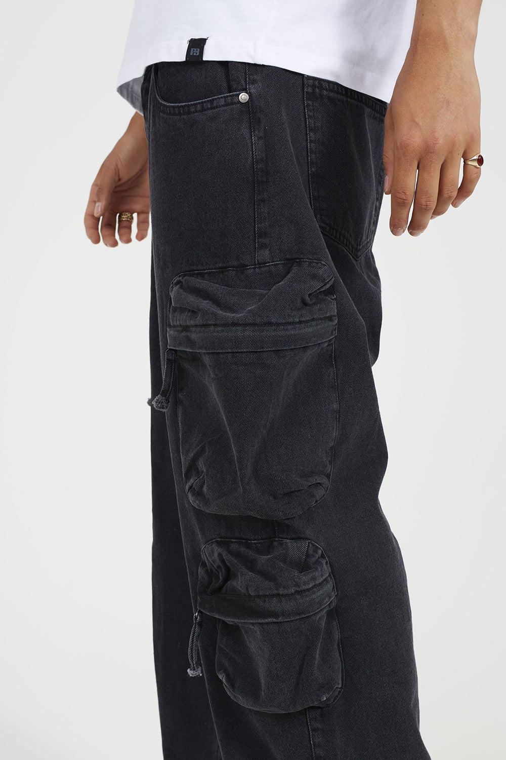 Brave Soul Black Cargo Style Wide Leg Denim Jeans - Black Image 4