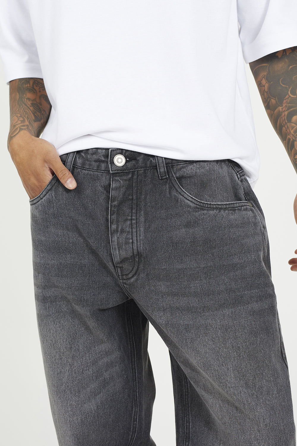 Brave Soul Charcoal Wide Leg Denim Jeans With Side Hem Split Detail - Charcoal Image 4