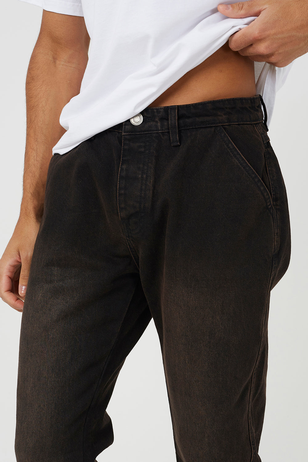 Brave Soul Brown Loose Fit Denim Jeans With Split Hem - Brown Image 4