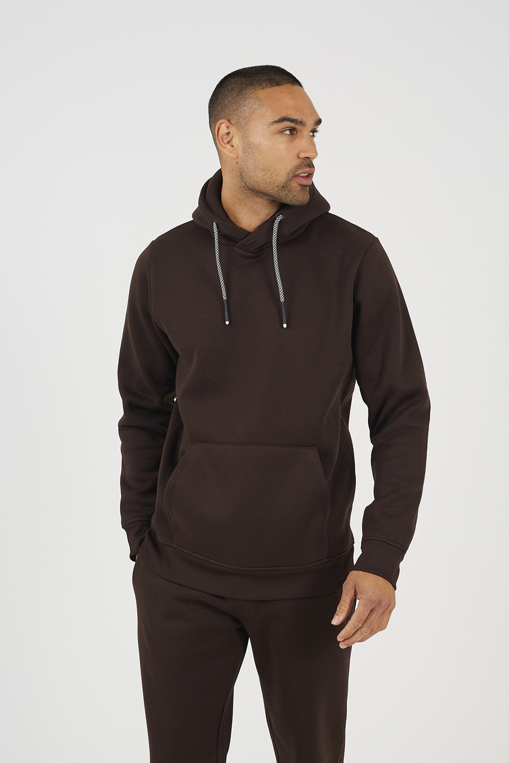 Brave Soul Chocolate Crossover Neck Hoodie and Joggers Set - Chocolate Image 5