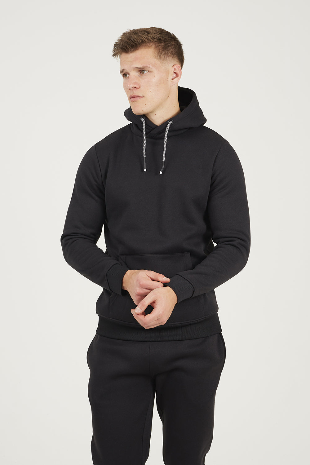 Brave Soul Black Crossover Neck Hoodie and Joggers Set - Black Image 4