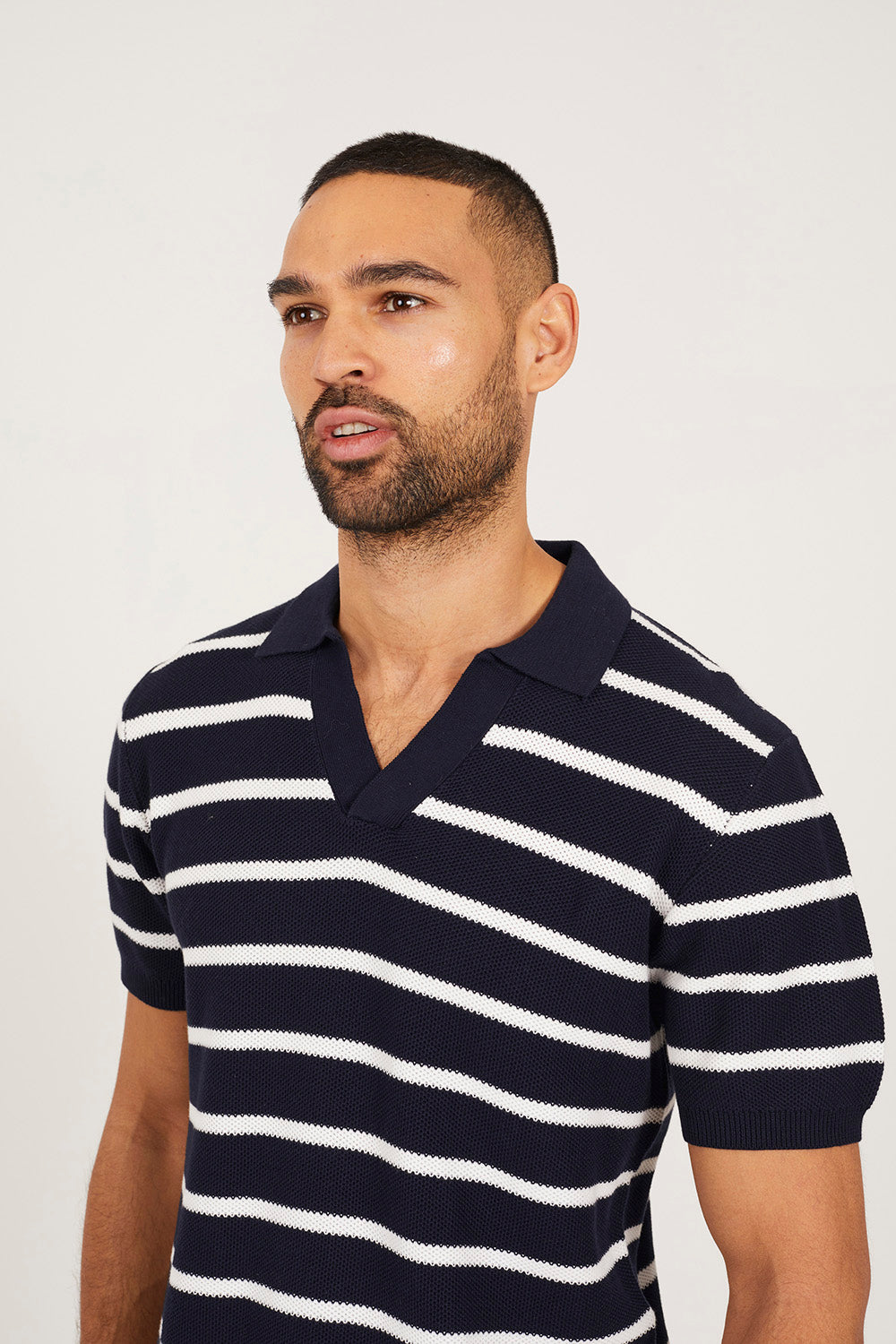 Brave Soul Navy Collared Jacquared Polo Shirt - Navy Image 4