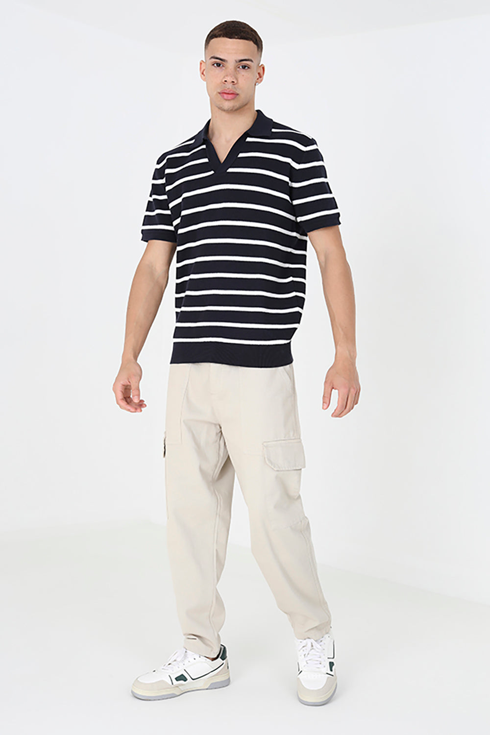 Brave Soul Navy Short Sleeve Knitted Polo Shirt - Navy Image 3