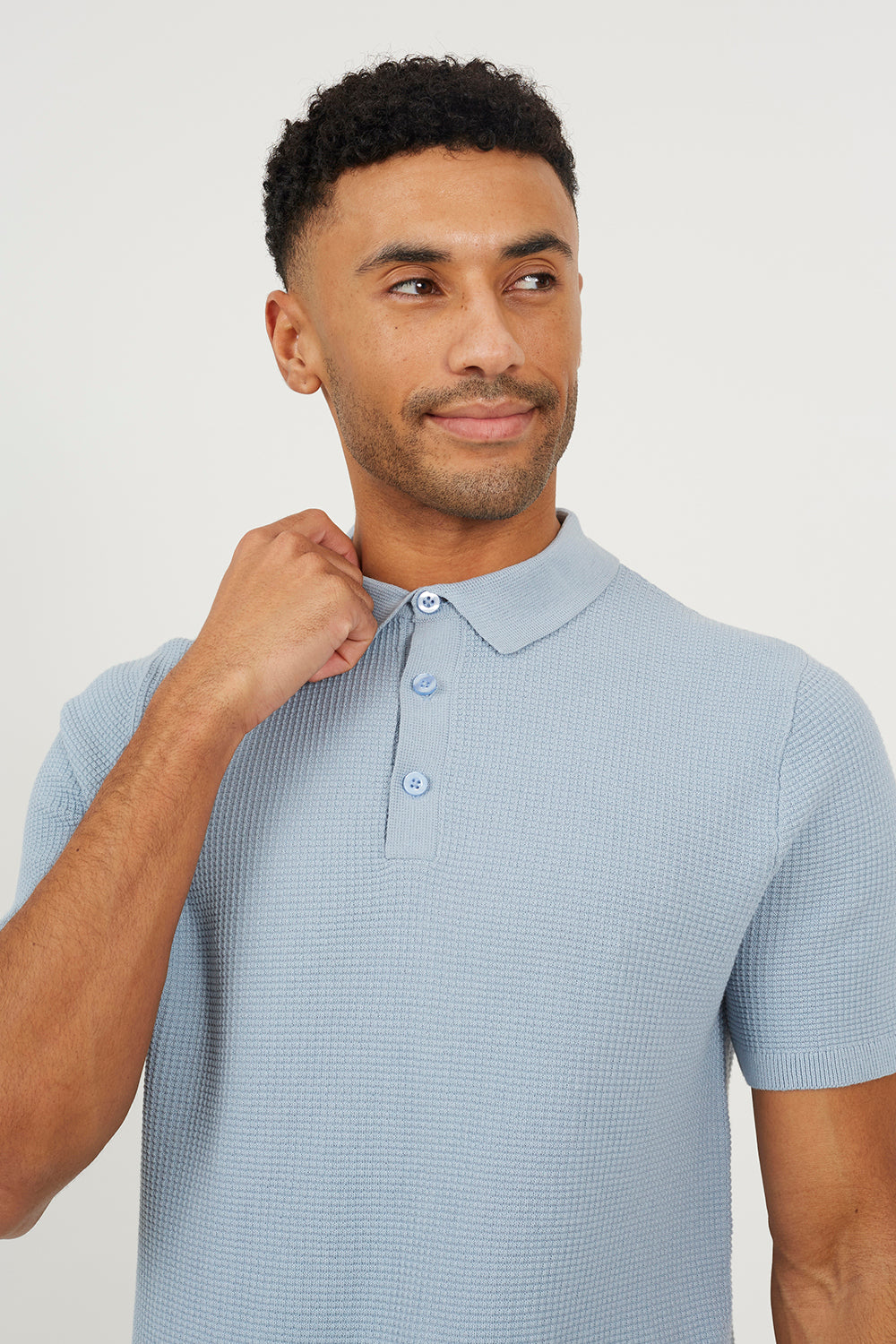 Brave Soul Baby Blue Short Sleeve Knitted Polo Shirt - Baby Blue Image 5
