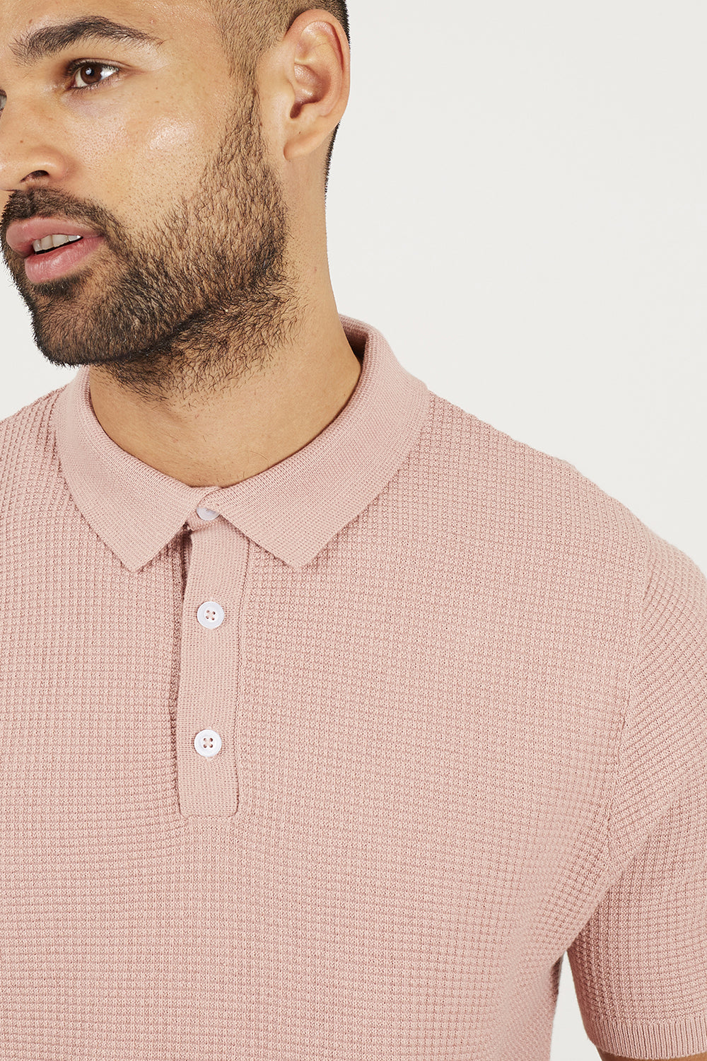 Brave Soul Dusty Pink Short Sleeve Knitted Polo Shirt - Dusty Pink Image 5