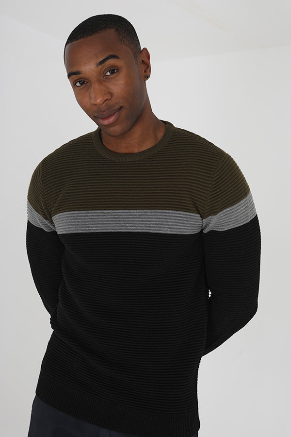 Brave Soul Khaki Colourblock Ribbed Jumper - Khaki Image 4