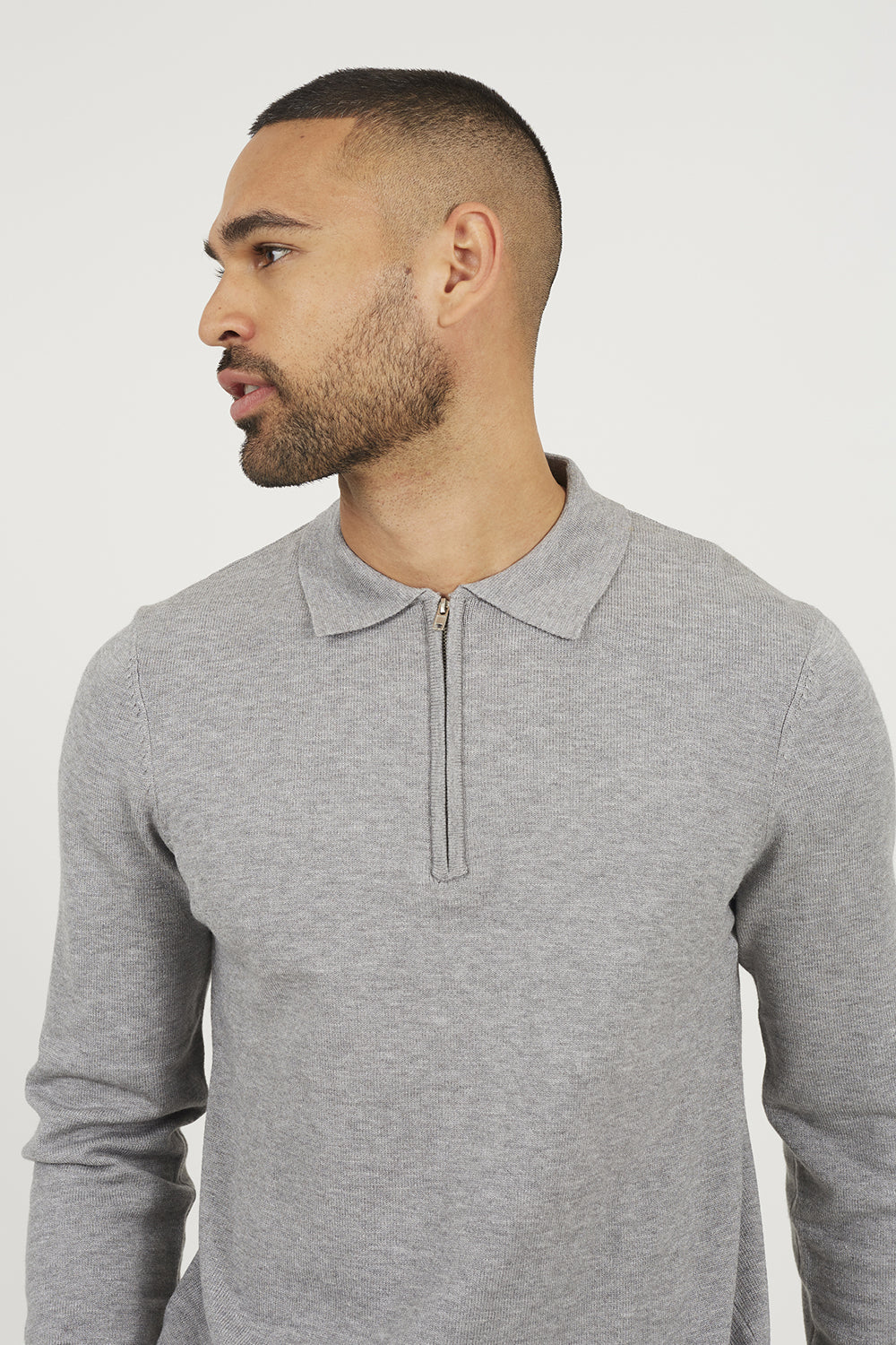 Brave Soul Grey Long Sleeve Knitted Polo - Grey Image 4