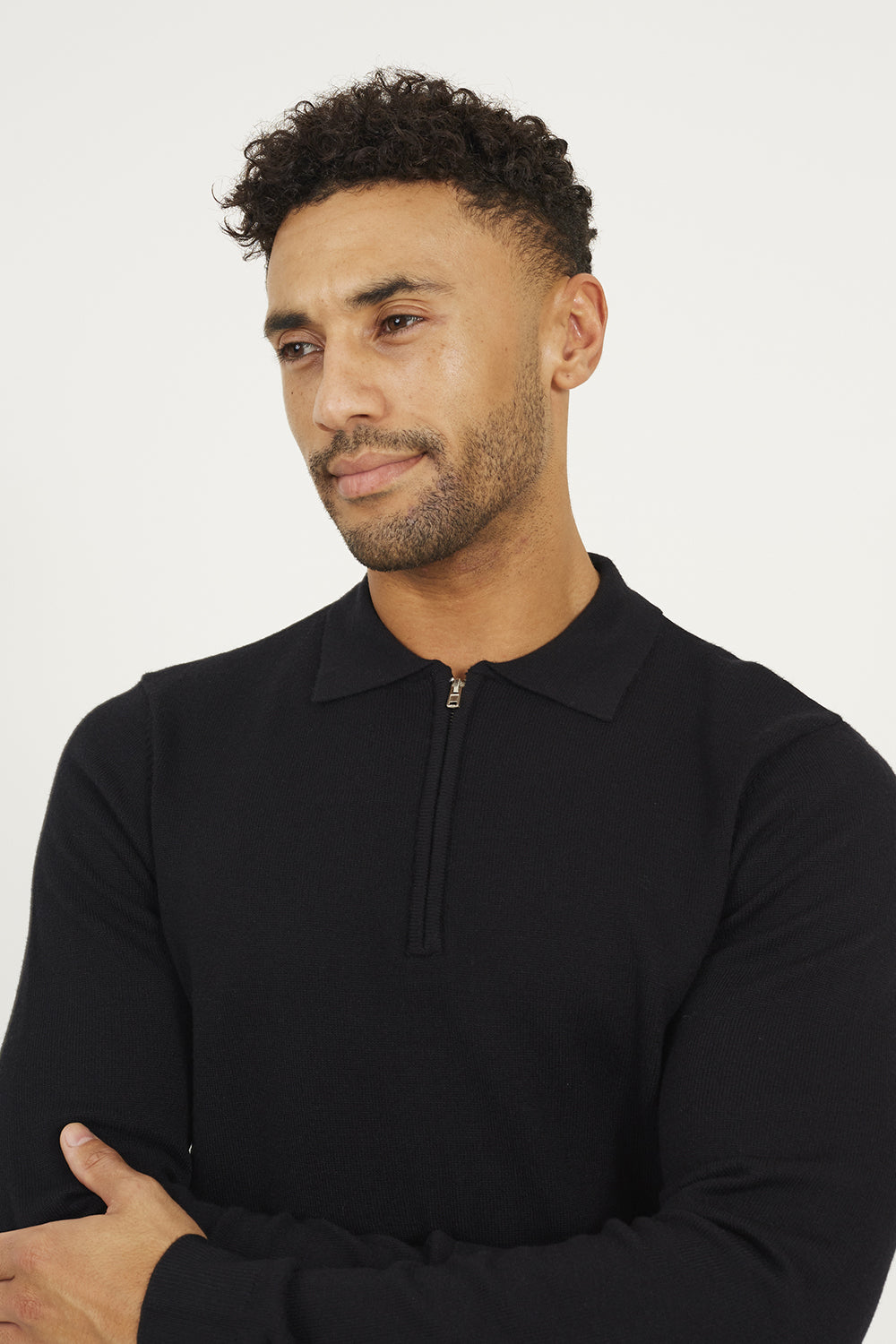 Brave Soul Black Long Sleeve Knitted Polo - Black Image 4