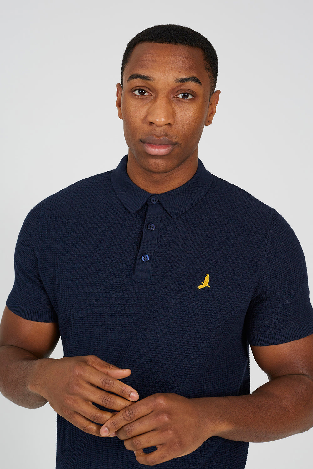 Brave Soul Dark Navy Cotton Waffle Knit Embroidered Polo Shirt - Dark Navy Image 4