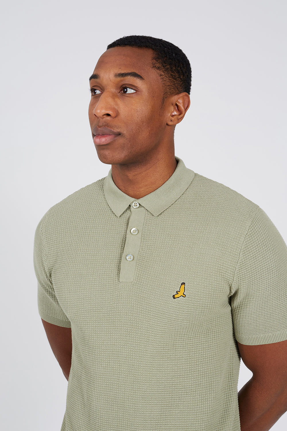 Brave Soul Green Cotton Waffle Knit Embroidered Polo Shirt - Green Image 4