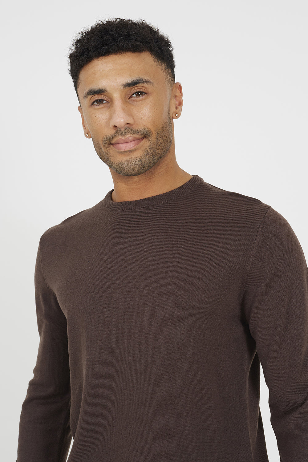 Brave Soul Chocolate Crew Neck Knitted Jumper - Chocolate Image 4