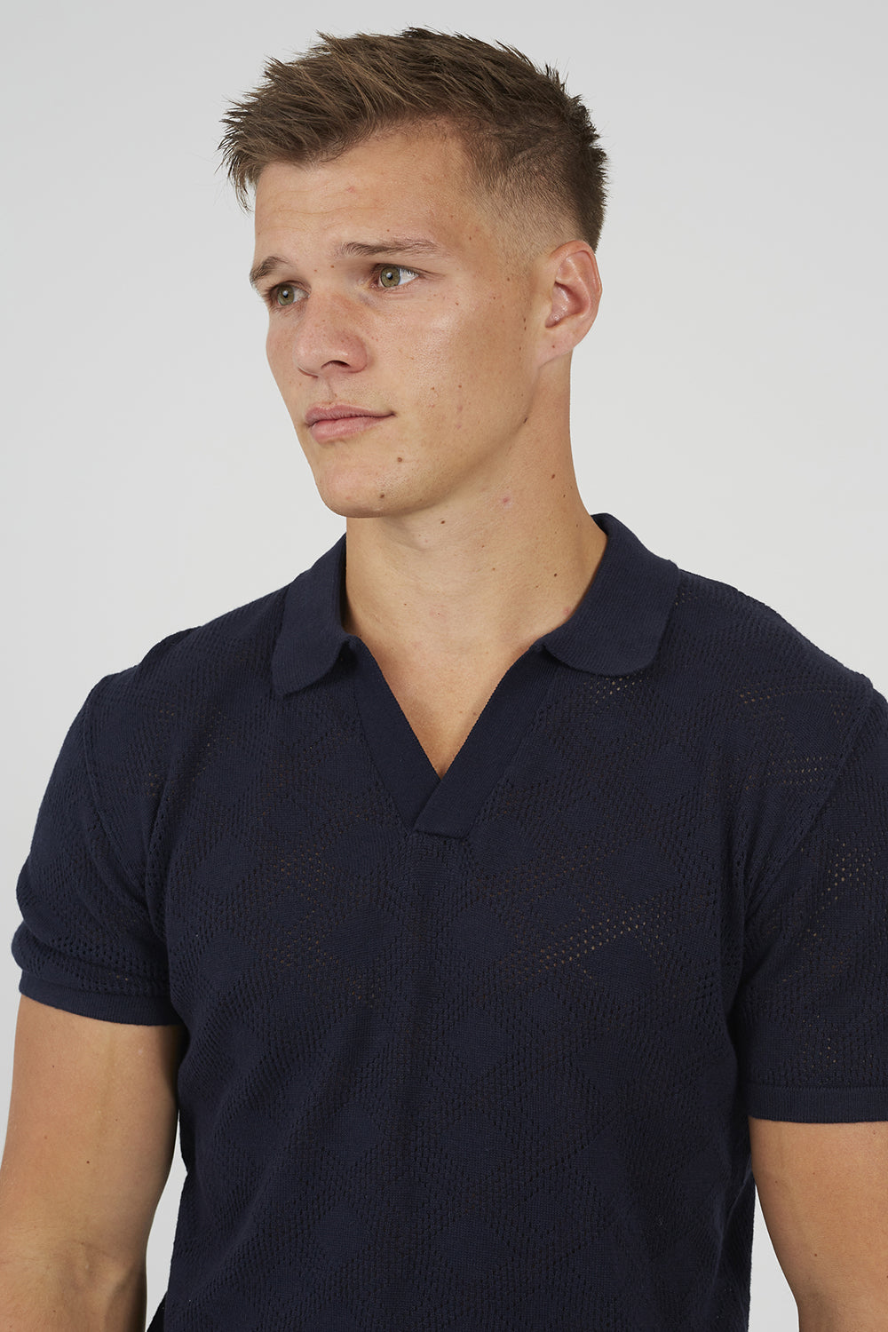 Brave Soul Navy Open Collar Knitted Polo Shirt - Navy Image 4