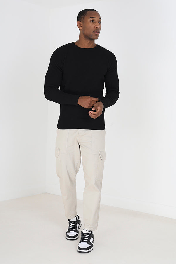 Brave Soul Black Lightweight Ribbed Jumper - Black Image 3