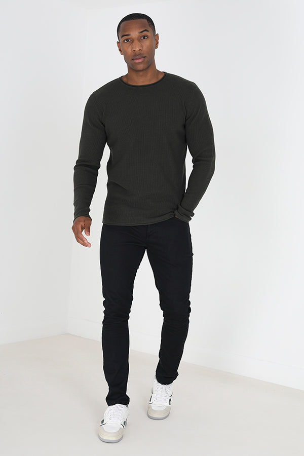 Brave Soul Green Lightweight Ribbed Jumper - Green Image 3