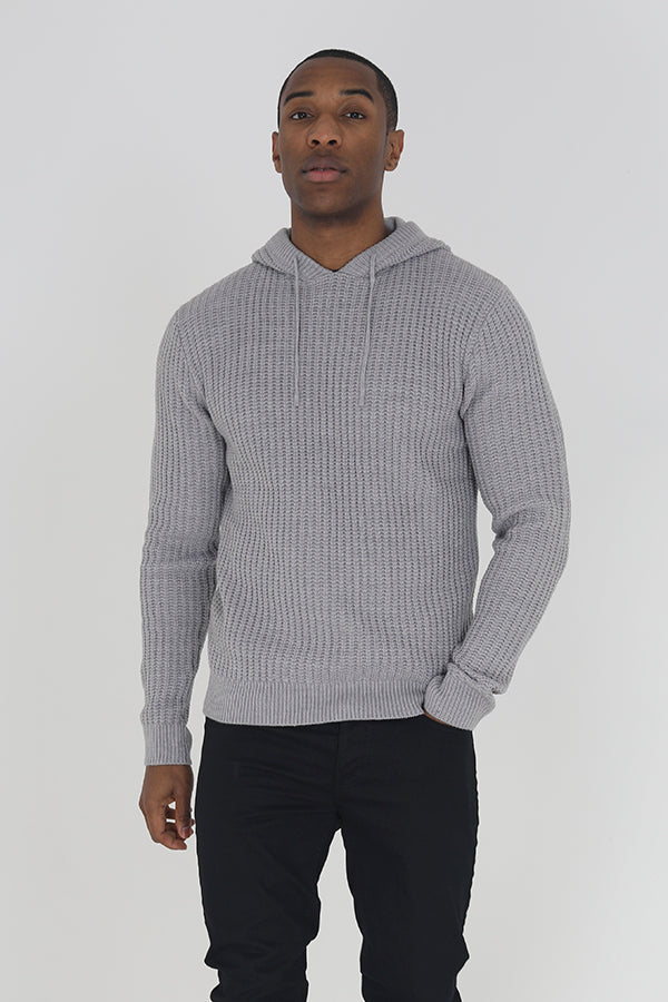 Brave Soul Light Grey Knitted Hooded Jumper - Light Grey Image 3