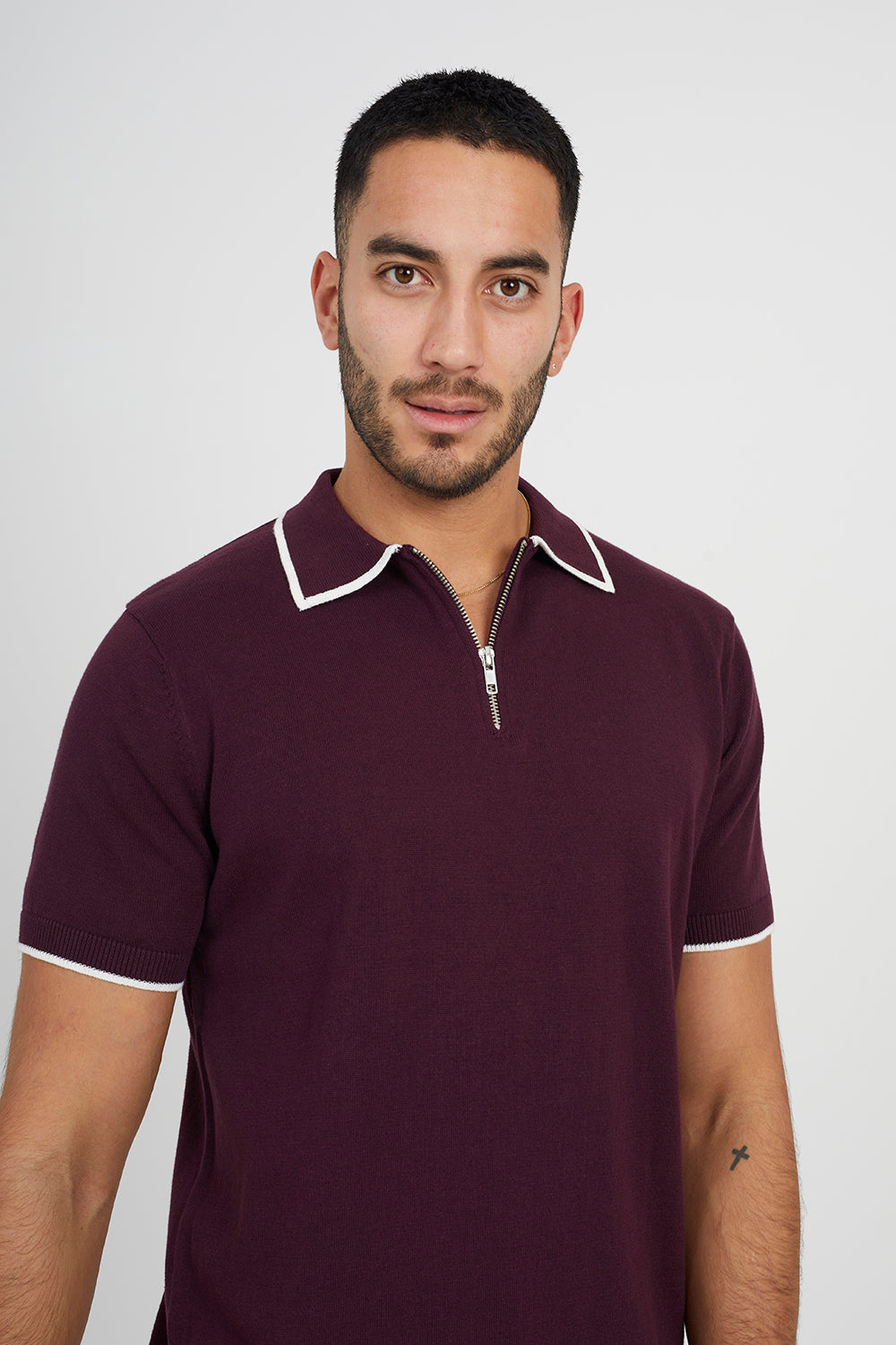 Brave Soul Maroon Short Sleeve Knitted Polo Shirt - Maroon Image 4