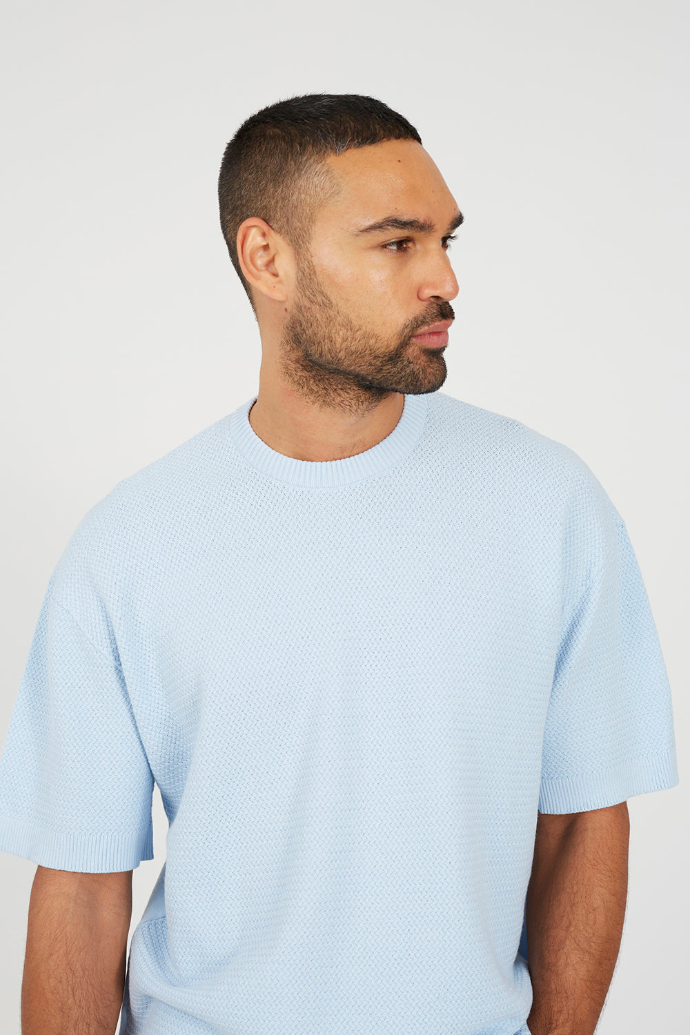 Brave Soul Light Blue Short Sleeve Knitted T-Shirt - Light Blue Image 4