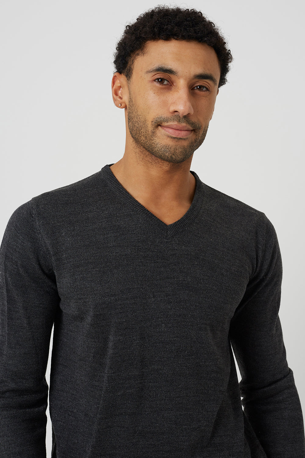 Brave Soul Charcoal V-Neck Knitted Jumper - Charcoal Image 4