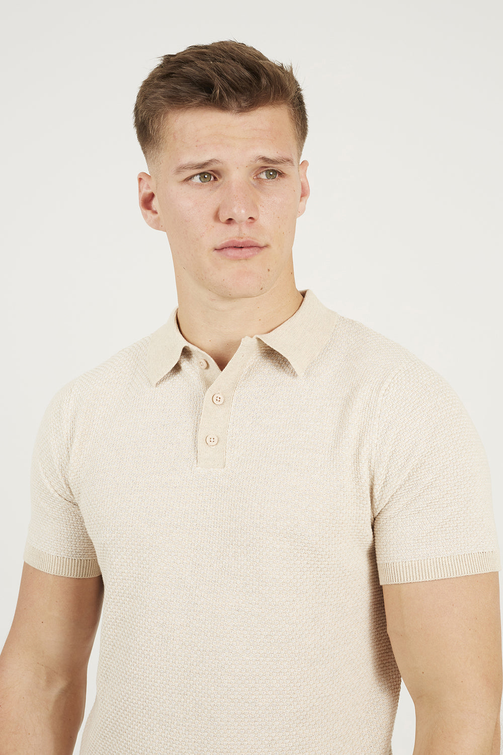 Brave Soul Beige Jacquard Polo Shirt - Beige Image 4