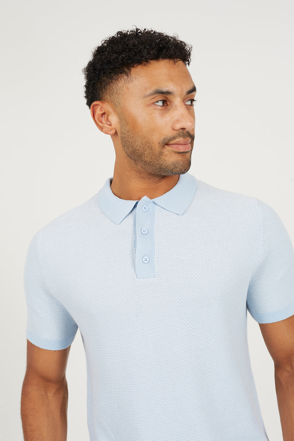 Brave Soul Light Blue Jacquard Polo Shirt - Light Blue Image 4