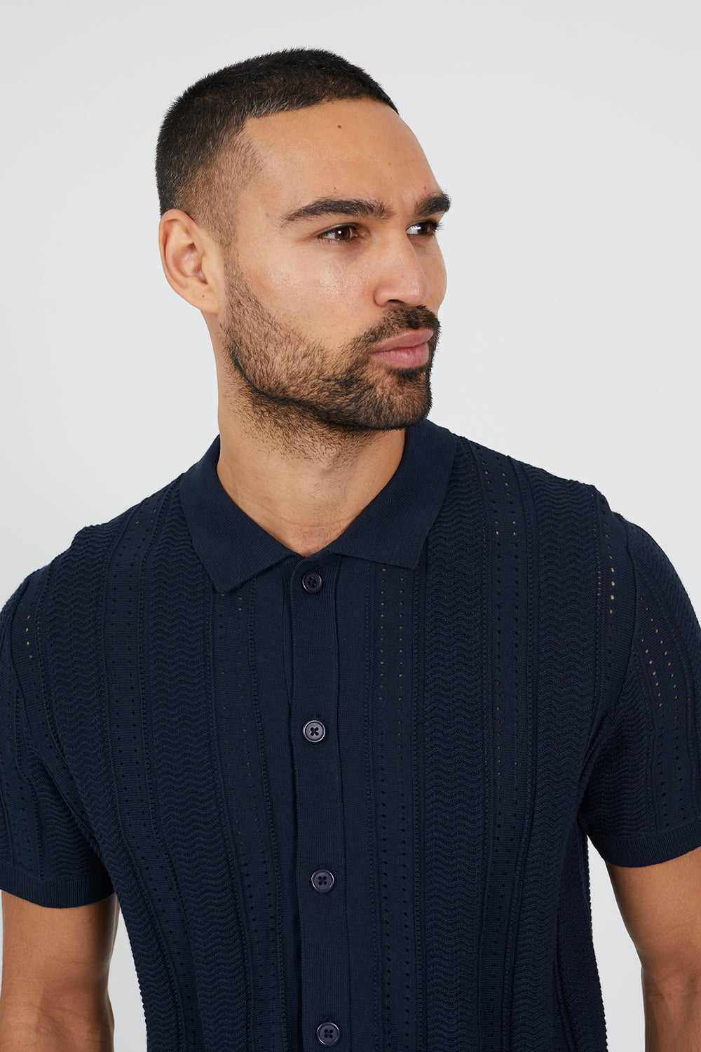 Brave Soul Dark Navy Knitted Short Sleeve Polo Shirt - Dark Navy Image 4