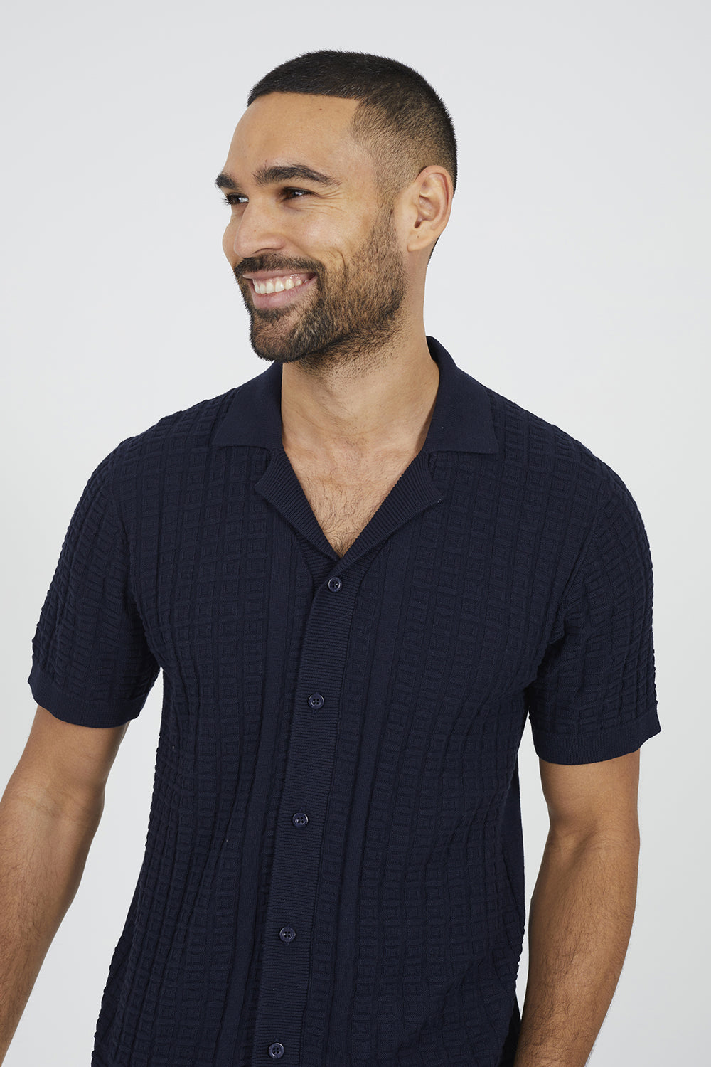 Brave Soul Navy Knitted Short Sleeve Shirt - Navy Image 4
