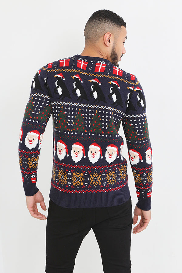 Brave Soul Dark Navy Crew Neck Fairisle Christmas Jumper - Dark Navy Image 2