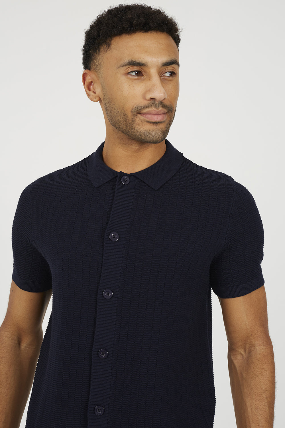 Brave Soul Navy Knitted Short Sleeve Shirt - Navy Image 4