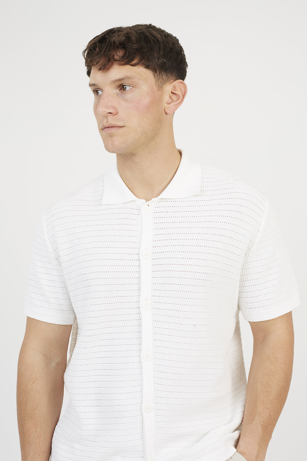 Brave Soul Off White Knitted Short Sleeve Shirt - Off White Image 4