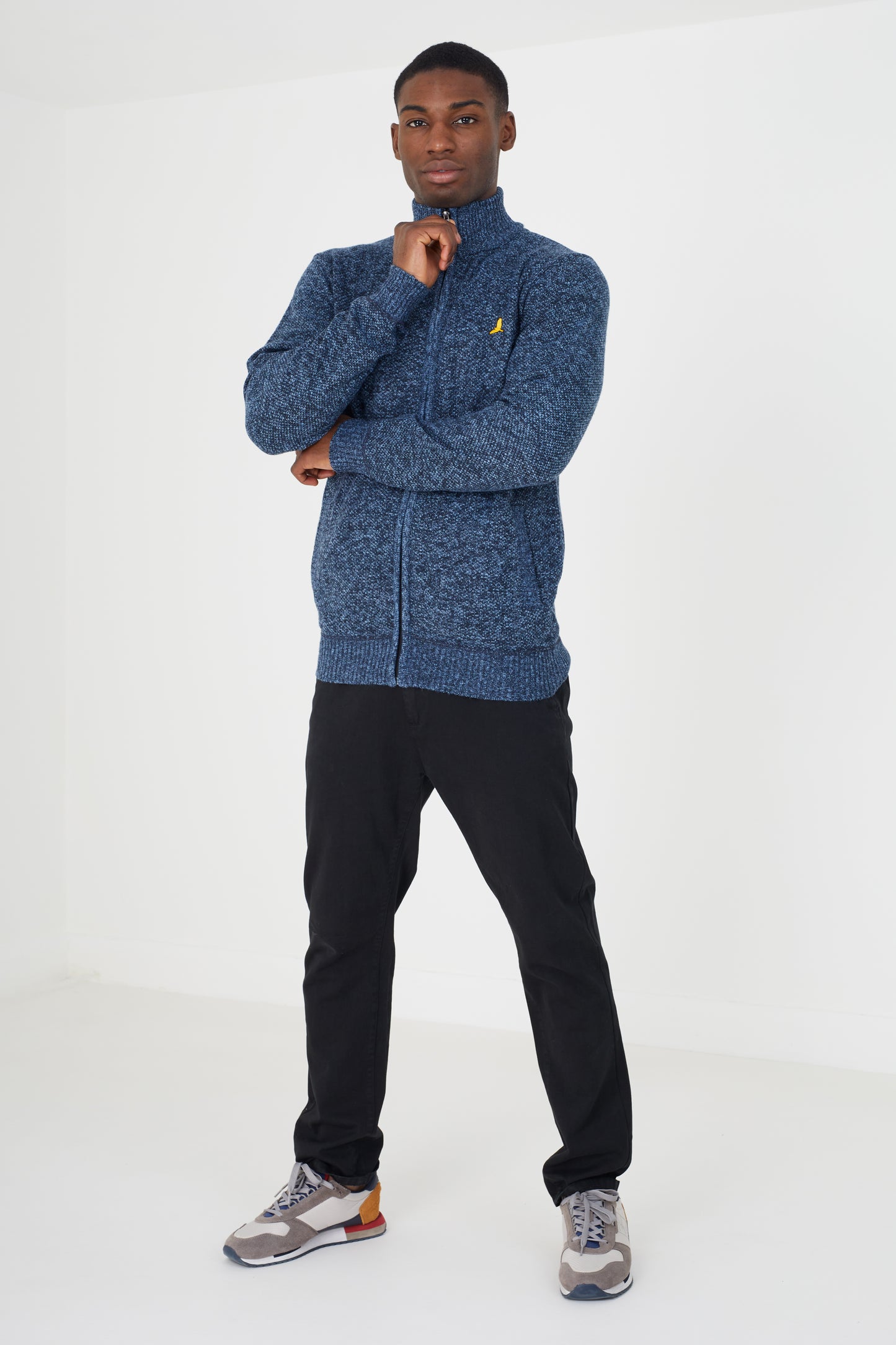Brave Soul Navy Funnel Neck Zip Through Knitted Jumper - Navy Image 3