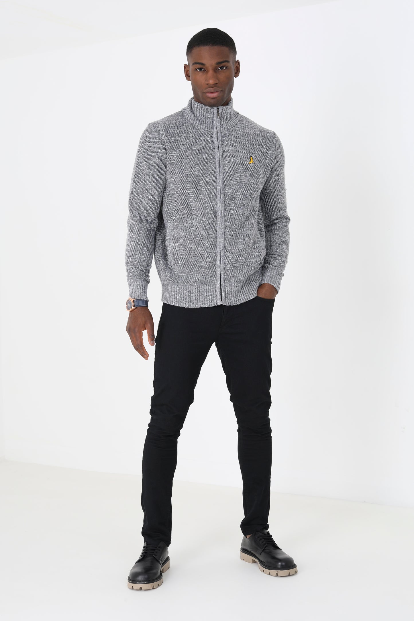 Brave Soul Grey Funnel Neck Zip Through Knitted Jumper - Grey Image 3