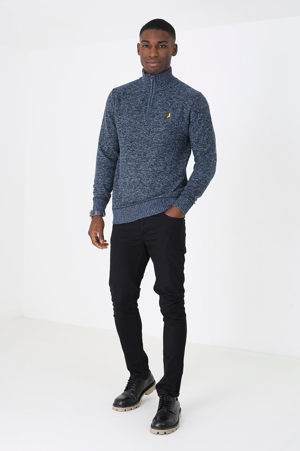 Brave Soul Navy Quarter Zip Knitted Jumper - Navy Image 3
