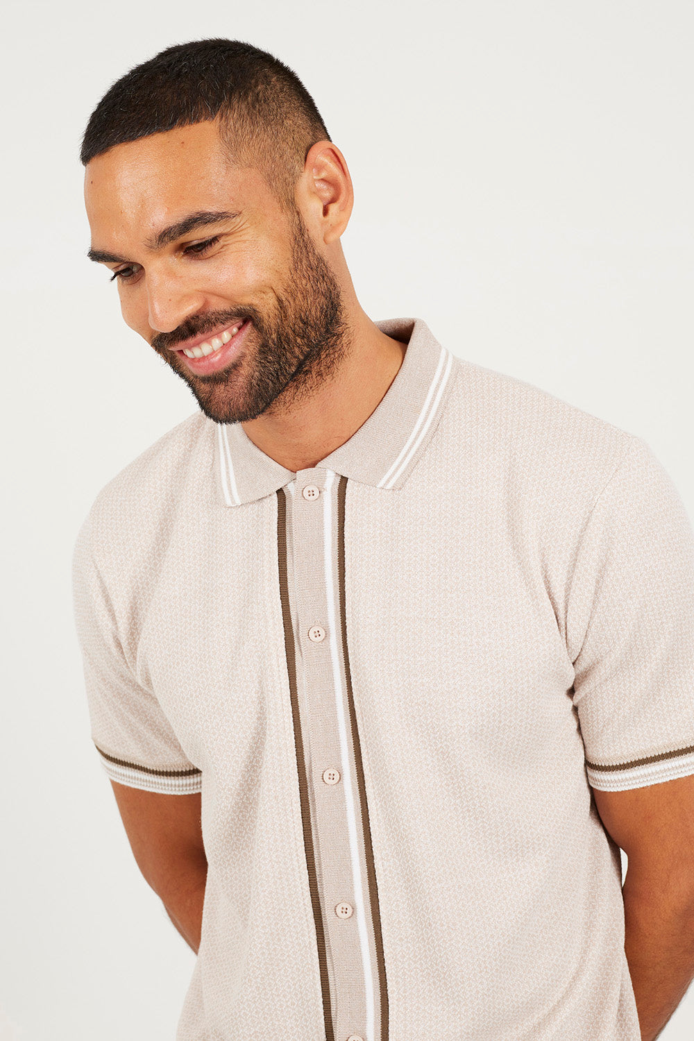 Brave Soul Beige Knitted Short Sleeve Shirt - Beige Image 4