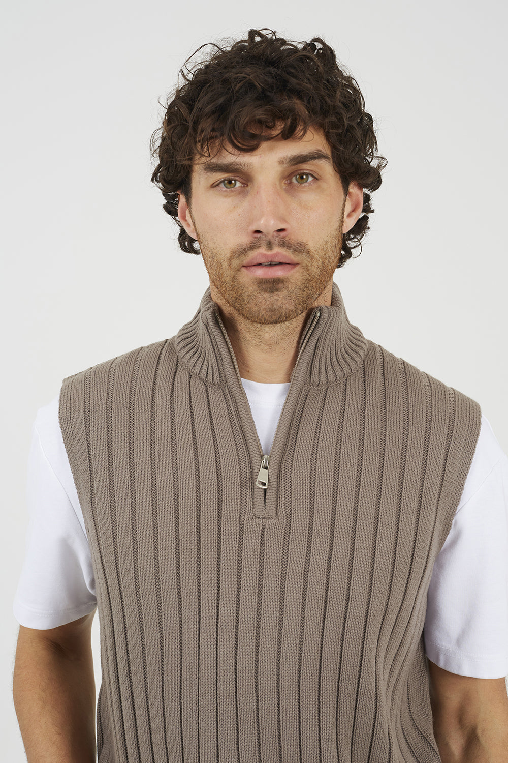 Brave Soul Grey Sleeveless Quarter Zip Jumper - Grey Image 4