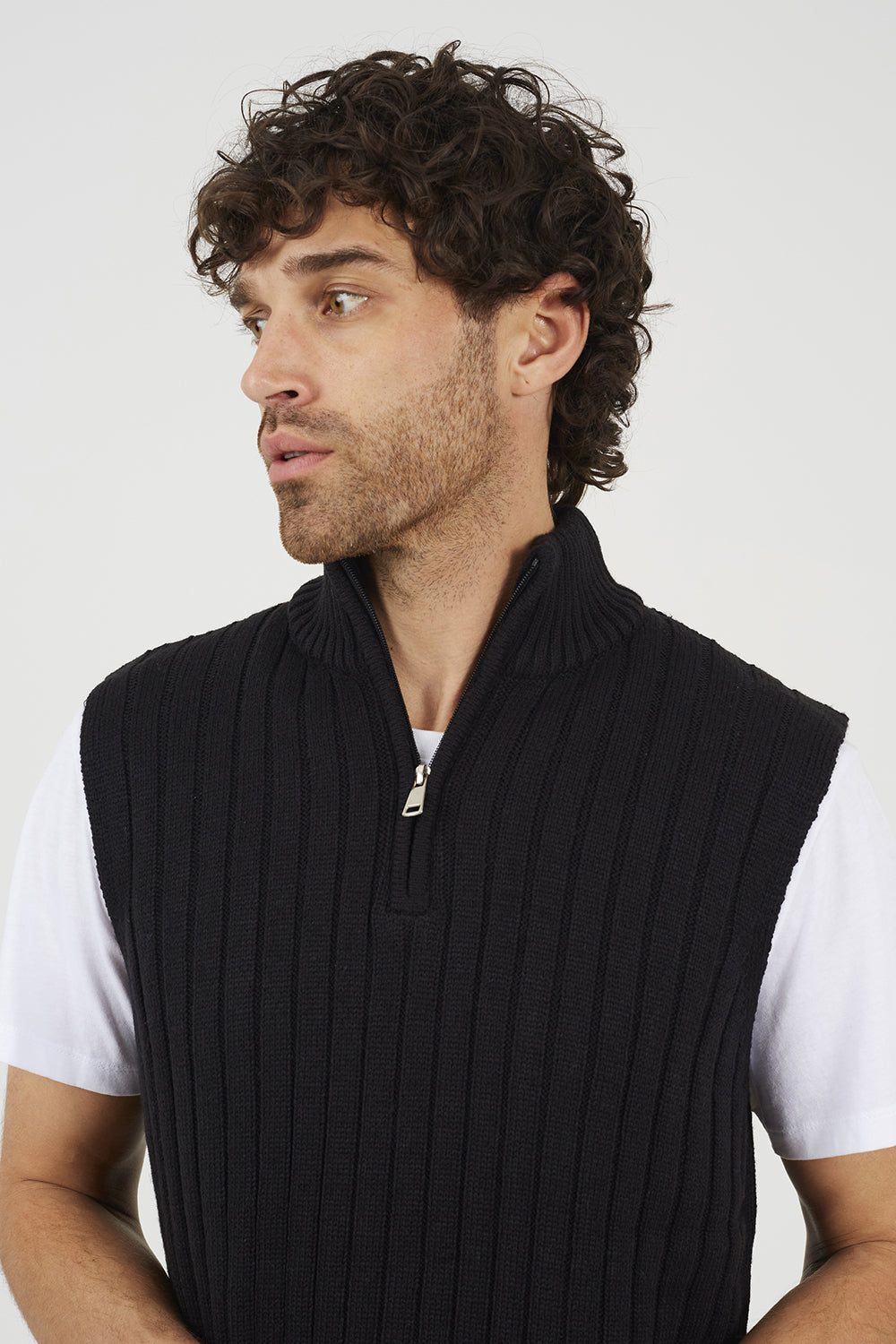 Brave Soul Black Sleeveless Quarter Zip Jumper - Black Image 4