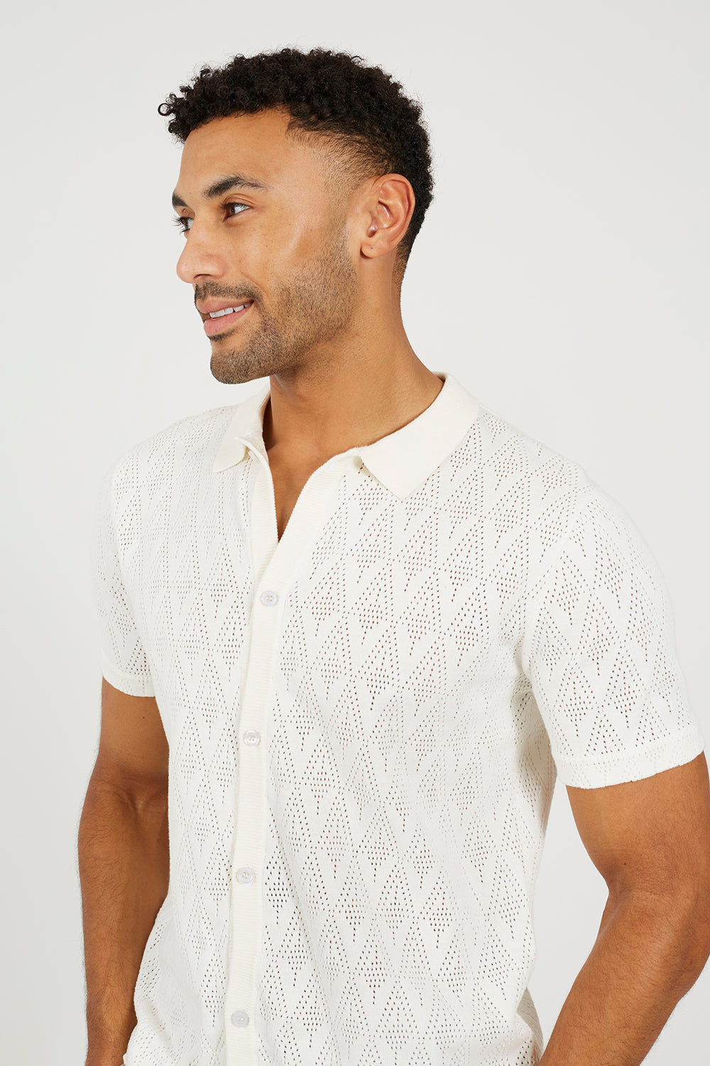 Brave Soul White Revere Collar Knitted Polo Shirt - White Image 4