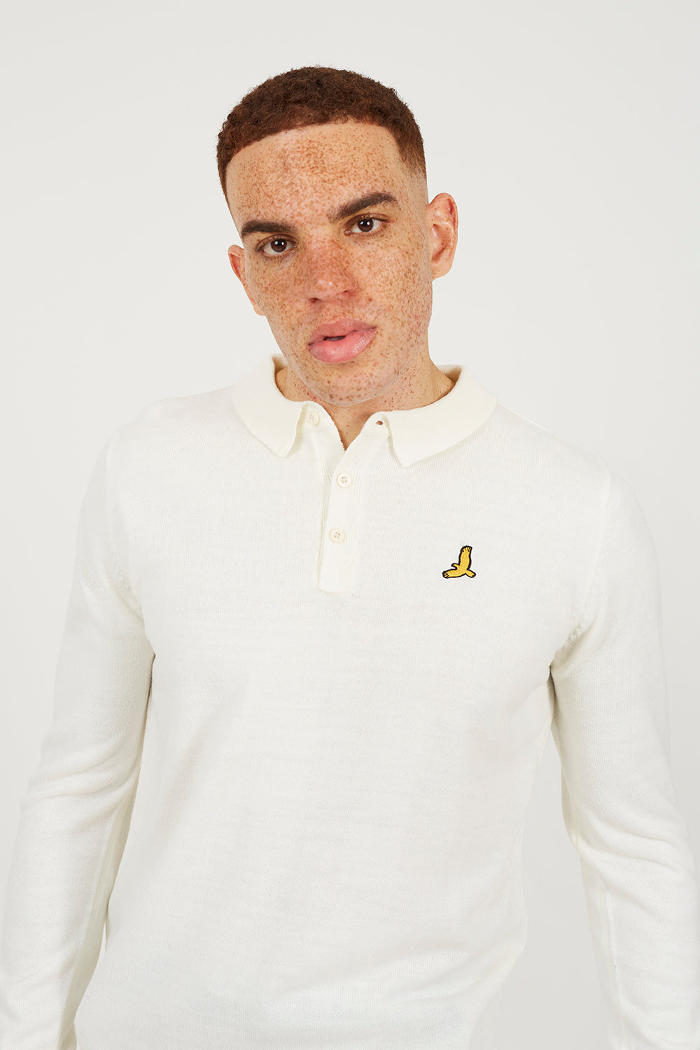 Brave Soul Off White Long Sleeve Knitted Polo Shirt - Off White Image 4