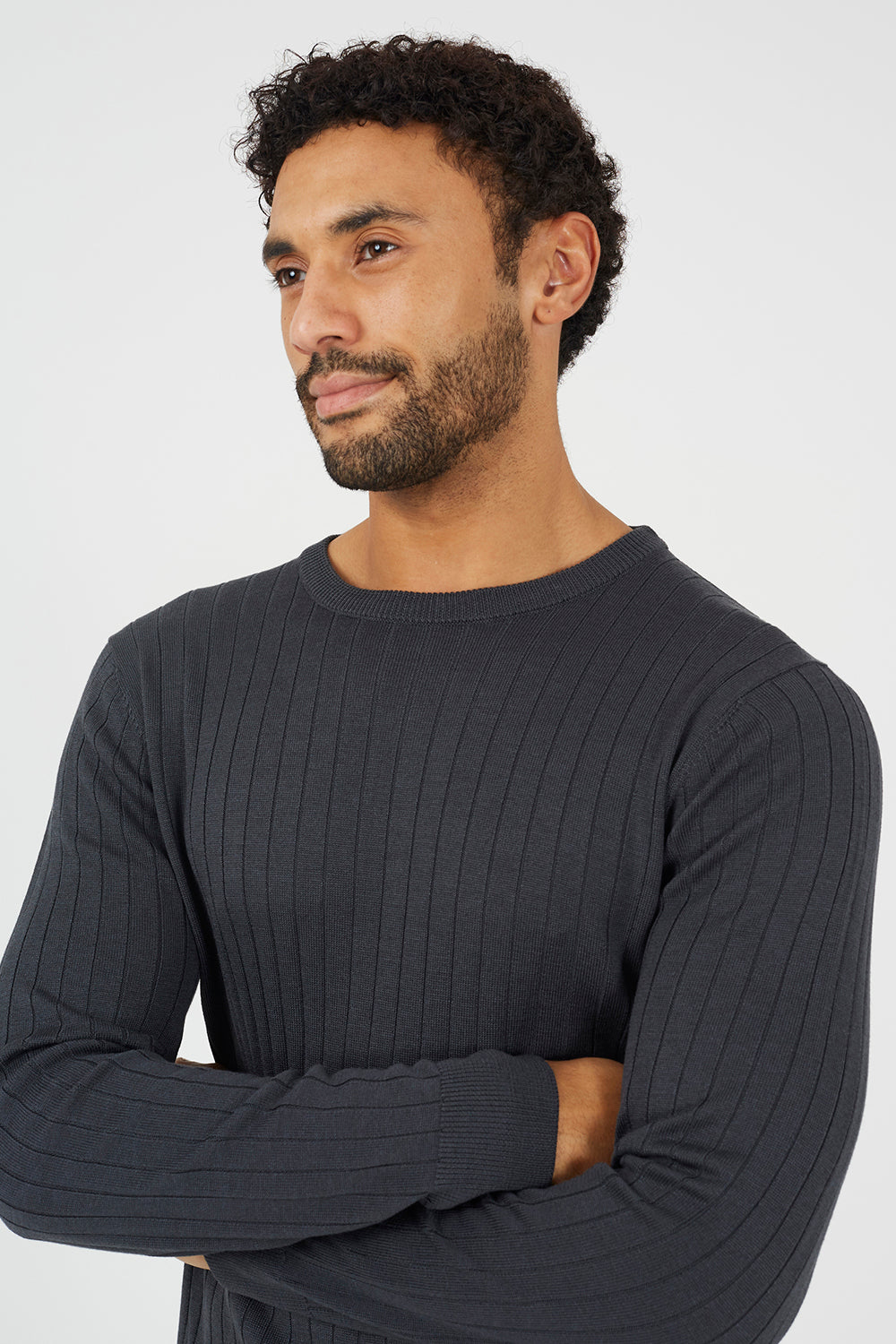 Brave Soul Navy Crew Neck Ribbed Jumper - Navy Image 4