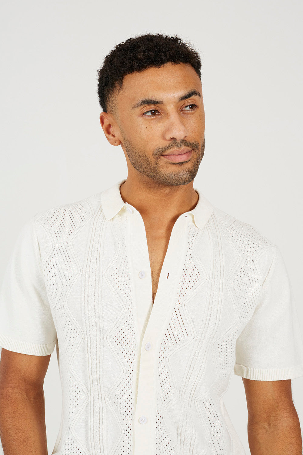 Brave Soul White Knitted Polo Shirt - White Image 4
