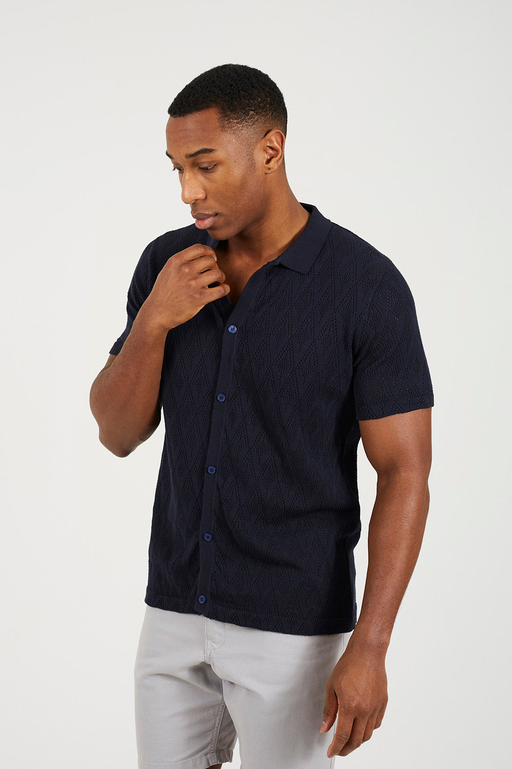 Brave Soul Navy Knitted Polo Shirt - Navy Image 4