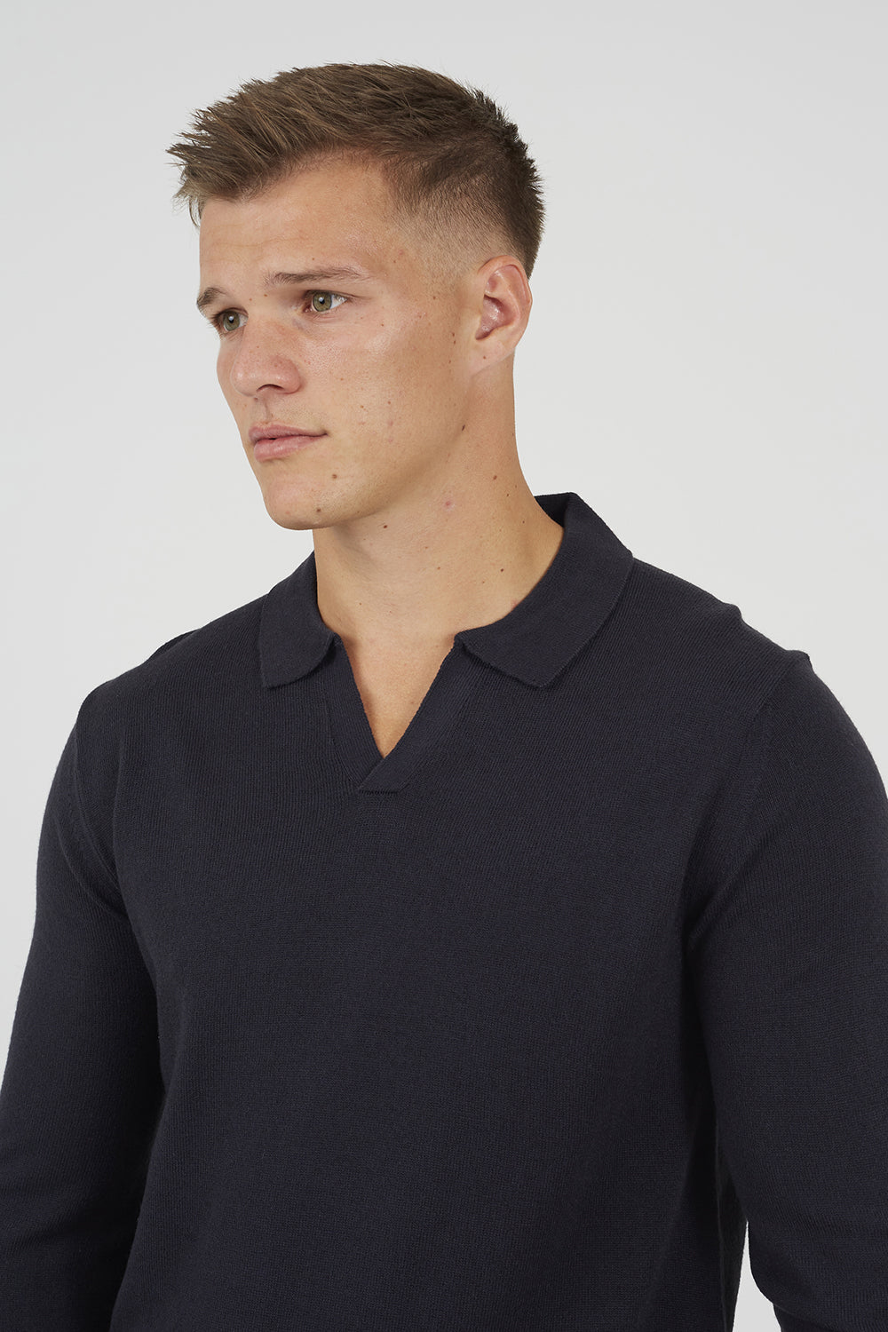 Brave Soul Navy Trophy Neck Knitted Polo - Navy Image 4