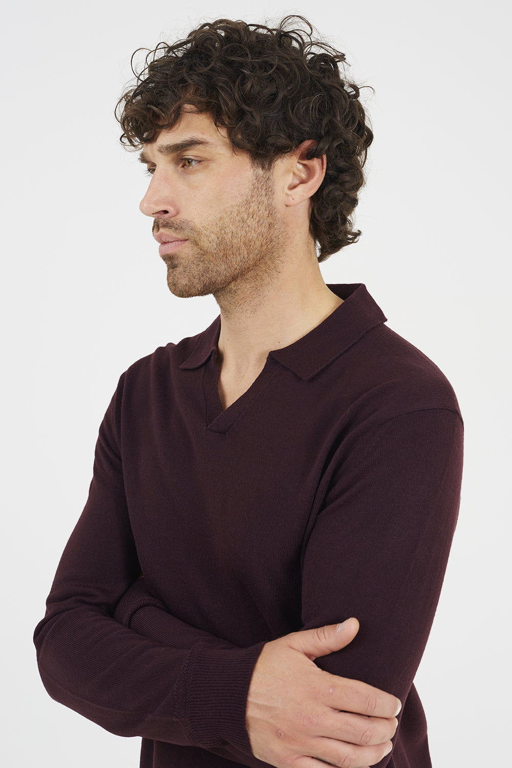Brave Soul Burgundy Trophy Neck Knitted Polo - Burgundy Image 4