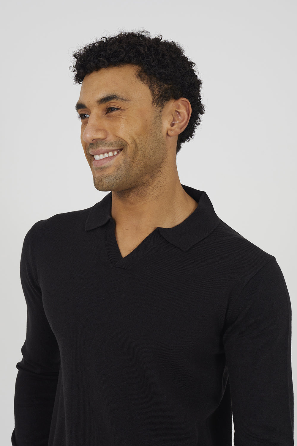 Brave Soul Black Trophy Neck Knitted Polo - Black Image 4