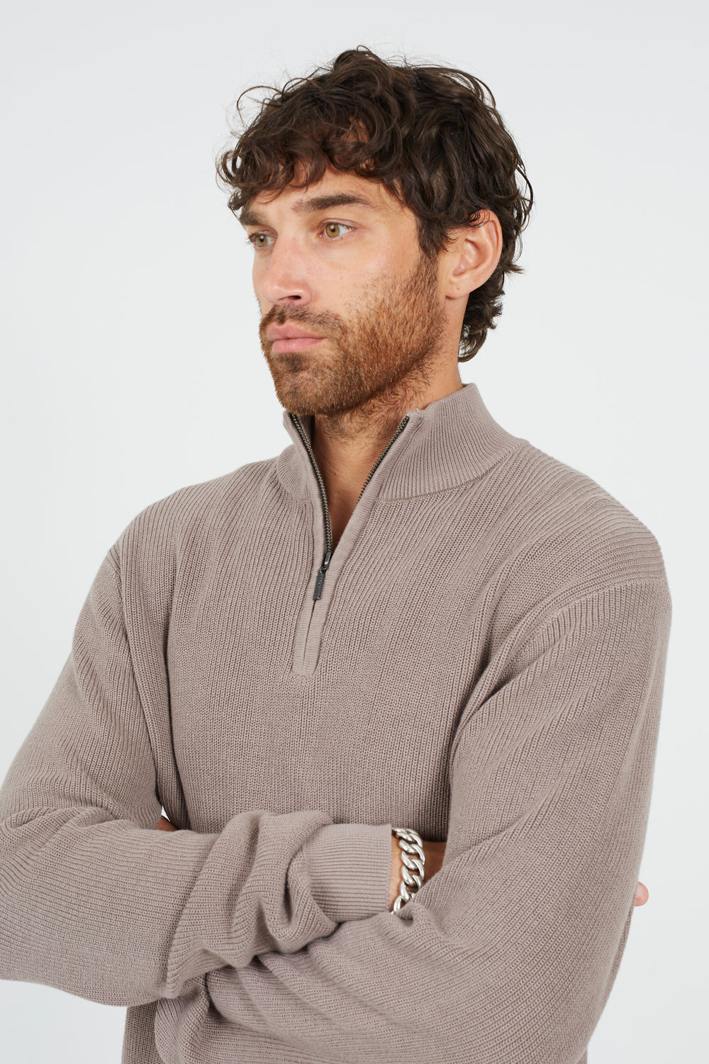 Brave Soul Grey Cotton Quarter Zip Funnel Neck Knitted Jumper - Grey Image 4